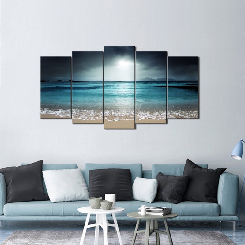 LevvArts - Beach Canvas Painting Peaceful Relaxed Sea Picture Canvas Print Art with Frame Modern Living Room Decor Seascape Beach Wall Art Easy Hanging - Image 2